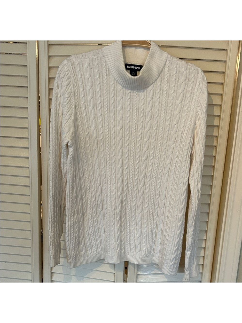 Lands' End Women's Cream Cable Knit Turtleneck Sweater | size Medium - Picture 2 of 4